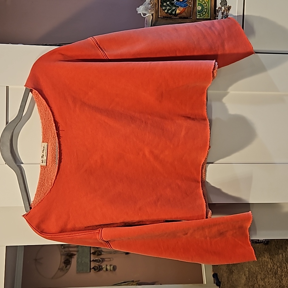 Free People We the Free Coral Cropped Sweatshirt